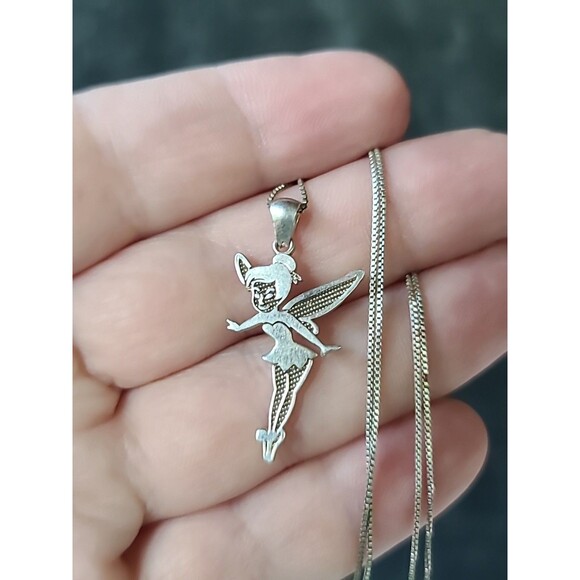 Disney 925 Sterling Silver Tinker Bell Pendant Necklace Vintage Italy JCM - Picture 2 of 10